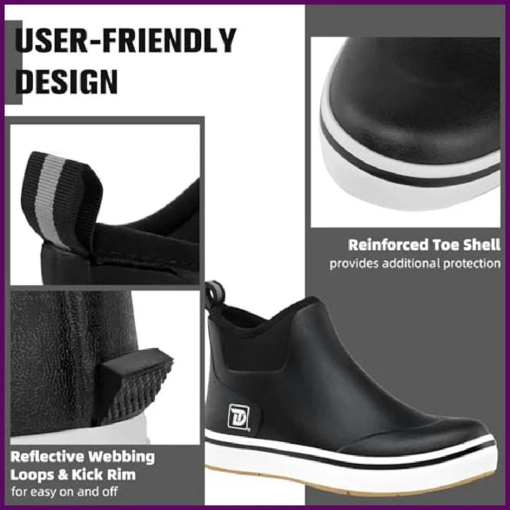 Waterproof Rubber Deck Boots Anti-Slip Ankle Fishing Boating Shoes Size 5-14